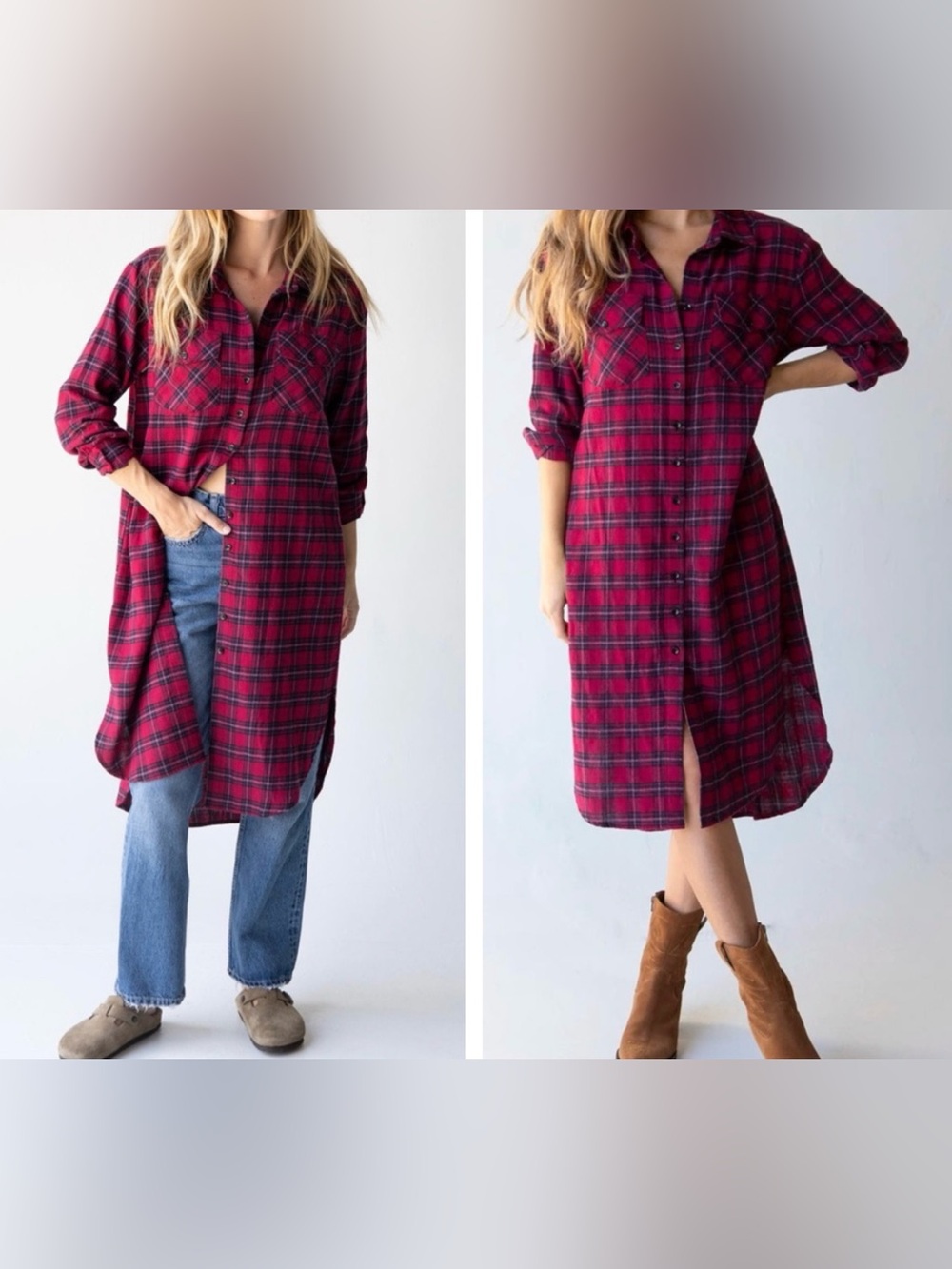 Natural Life Cooper red plaid  Flannel Shirtdress. S
